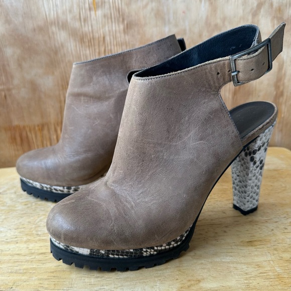 All Saints Slingback Sarris Brown Platform Animal Print Heeled Clog Booties - Picture 4 of 12